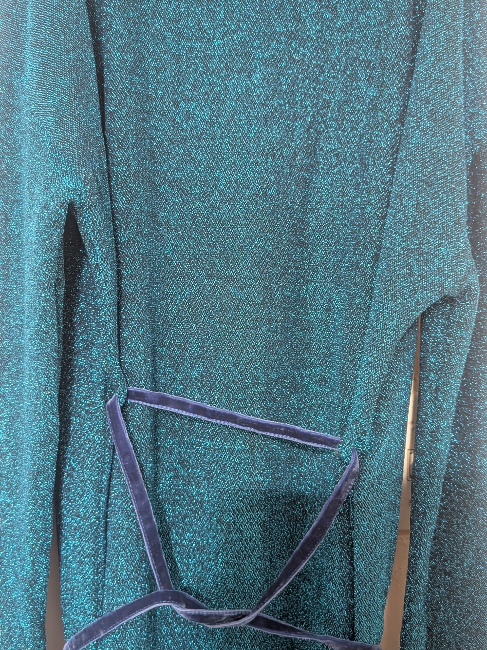Zara Teal Glitter Blazer with Navy Velvet Trim